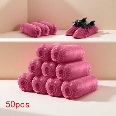 100pcs 13.8*7inch Disposable Shoe Cover PE Foot Cover Film To Keep The Floor Clean Household Waterproof Wear Non-Slip Shoe CoverOrganize And Storage,For Household,Office,School,Shoes And Boots Accessories