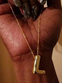 1 件不锈钢和铜粗字母气球泡泡首字母吊坠项链，适合女士，手工制作，表面有轻微痕迹，适合非完美主义者