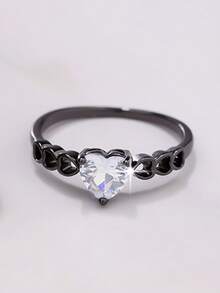 1pc Fashionable & Elegant Heart-Shaped Hollow Rhinestone Ring - White - View 2