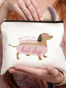 腊肠犬印花化妆包，休闲大容量收纳包，日常洗漱化妆包，多功能收纳包，轻便旅行手提包，好礼物，送给朋友的旅行纪念品，必备旅行收纳包，适合通勤、返校、旅行、野餐、露营、户外和探险化妆包化妆收纳包化妆收纳包化妆包化妆包 - 米色 - 查看 1