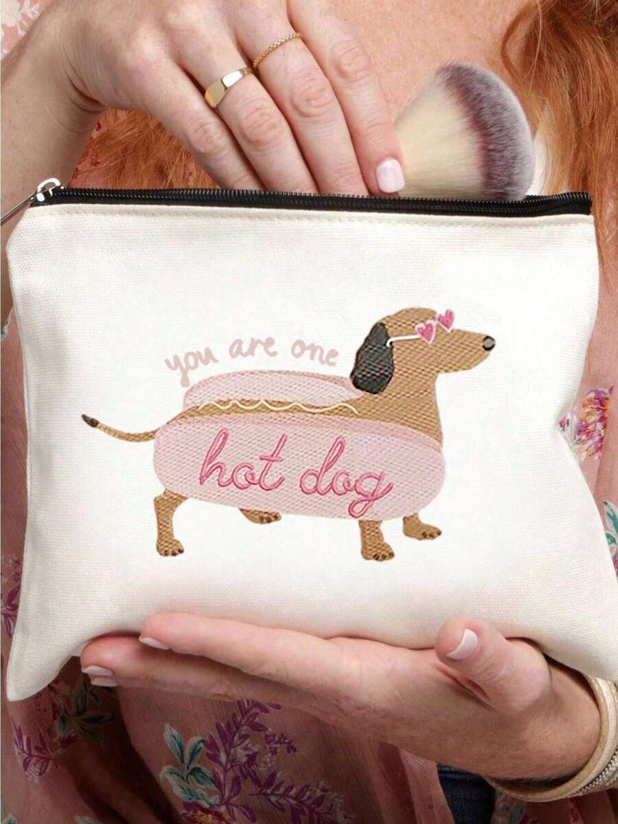 腊肠犬印花化妆包，休闲大容量收纳包，日常洗漱化妆包，多功能收纳包，轻便旅行手提包，好礼物，送给朋友的旅行纪念品，必备旅行收纳包，适合通勤、返校、旅行、野餐、露营、户外和探险化妆包化妆收纳包化妆收纳包化妆包化妆包 - 米色 - 查看 1