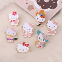 Sanrio 1 pieza/Set de 7 Broches de Hello Kitty de Sanrio, alfileres de esmalte de gato blanco de dibujos animados de Sanrio, insignias de metal estilizadas de animales, accesorios para bolsos y ropa.