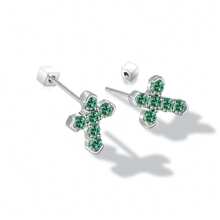 1 par de pendientes de cruz con moissanita verde de moda, de plata esterlina 925 con diamantes verdes, para hombres y mujeres con certificado