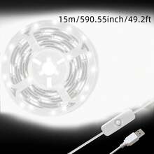 NBBUFF 3.2 英尺-100 英尺白色 LED 灯带，6500K USB 供电灯带，灵活可切割设计，带按键开关功能，适用于卧室、厨房、镜子、家居装饰 - Cool White - 查看 12