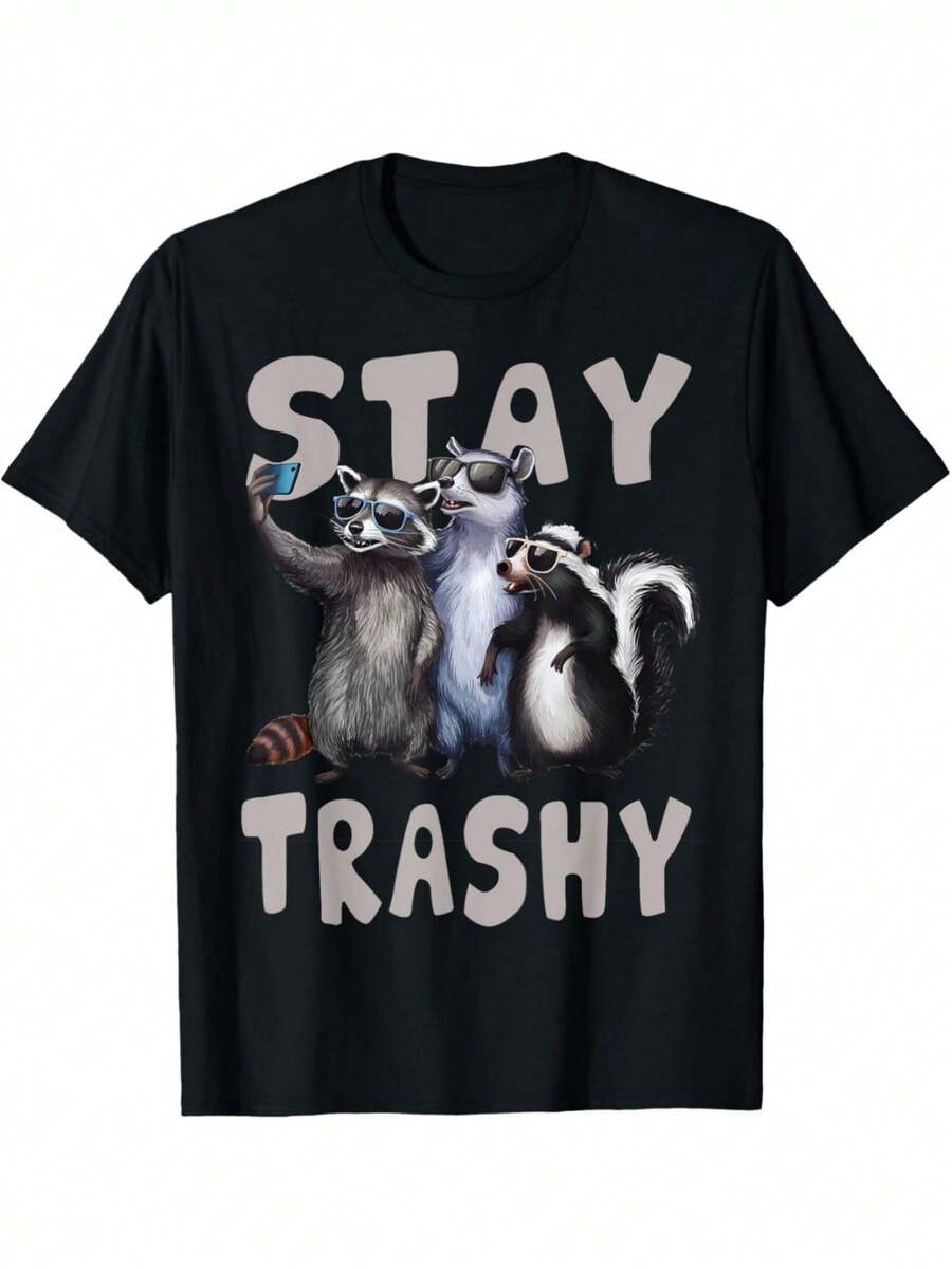 Camisetas divertidas Stay Trashy Funny Raccoon, Opossum, Skunk para hombres - Multicolor 1 - Ver 1