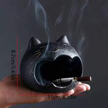 1pc Cute Cartoon Cat Design Ceramic Ashtray For Home & Office Use, Multi-Purpose Including Anti-Wind Car Ashtray
