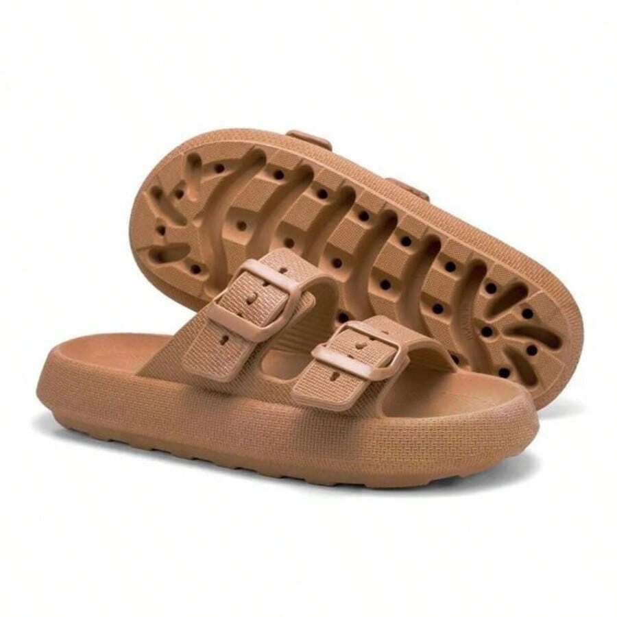 Men's Slide Cloud Buckle Slippers New Arrival Comfortable Flat Sole - 駝色 - 查看 1