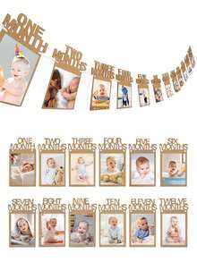 1 件婴儿 1 岁生日派对摄影背景，1-12 个月相框横幅，适用于 1 岁生日摄影道具 - 卡其色 - 查看 6