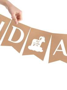 1set Cute Sheep Ribbon Banner, Kraft Paper Print Eid Al-Adha Banner, Suitable For Eid Al-Adha Party Decoration