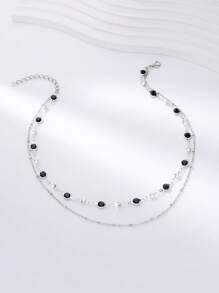 1pc Minimalist Fashionable Personalized Glass Multi-Layer Necklace For Women