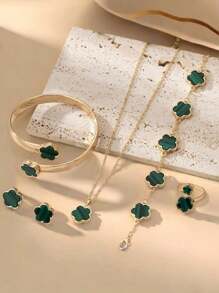 1 Set Classic Clover Necklace, Earrings & Bracelet Jewelry Set, Elegant Gift For Friends & Teenagers