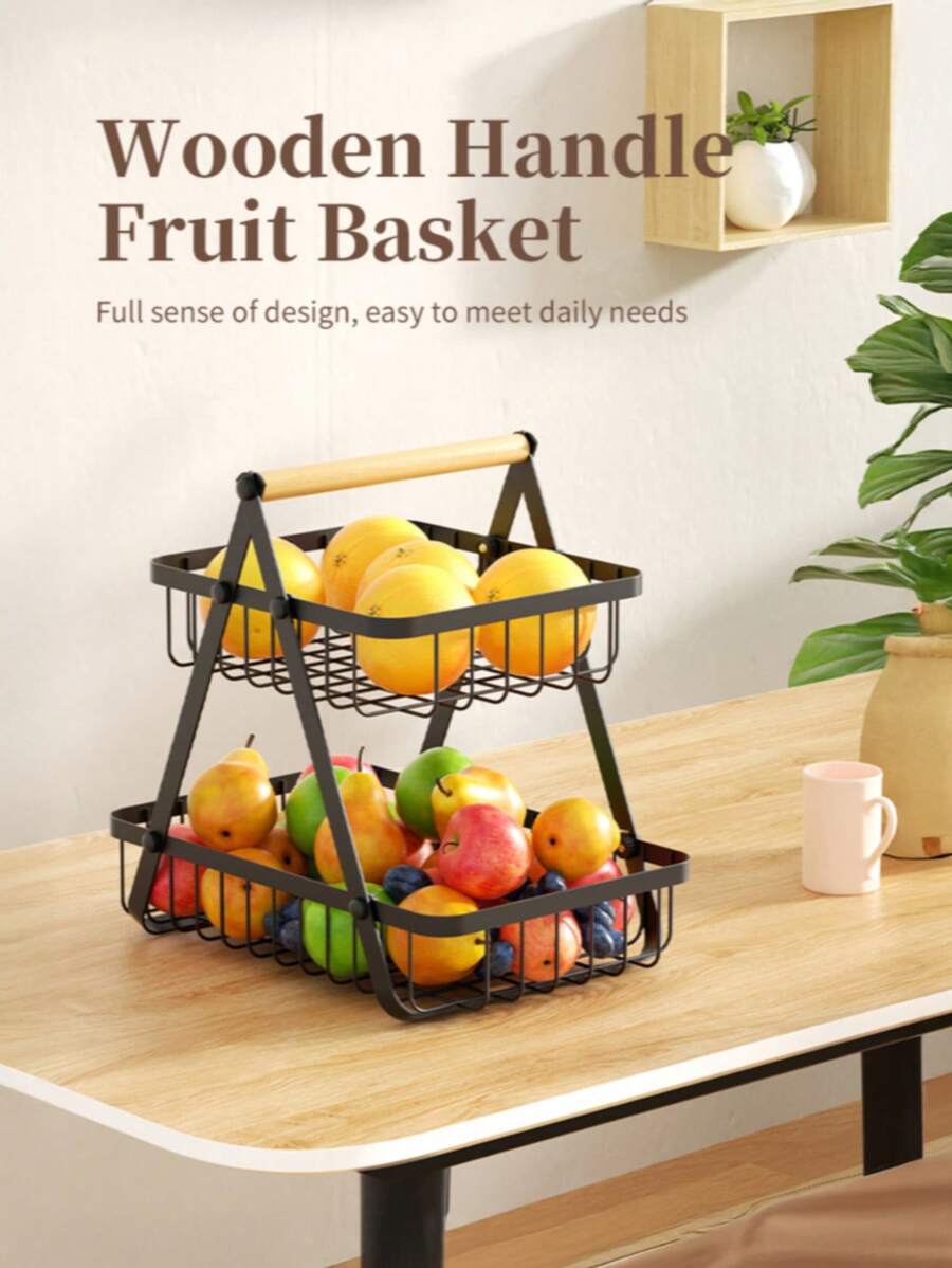 Odłączany i składany kosz na owoce, wielowarstwowy drewniany kosz do przechowywania, żeliwny stojak do przechowywania w kuchni i salonie