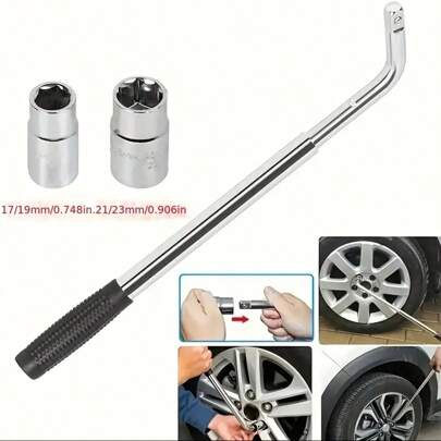 A Set Of Stainless Steel Telescopic Tire Wrench Set With 17mm, 19mm, 21mm, 23mm Sockets For Car, Truck, Motorcycle Tire Changing Tool, Black - Durable