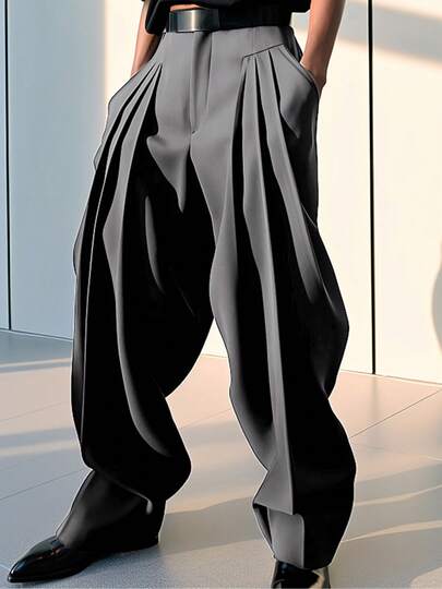 INCERUN Men High Waist Zipper Casual Chino Pants Slacks Bottoms Formal Long Trousers