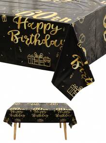 1 pezzo Tovaglia monouso nera e dorata con tema per 18°, 21°, 30°, 40°, 50°, 60°, 70° compleanno per decorazione di feste, raduni, Natale