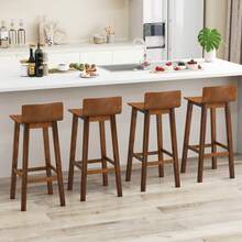 Lifezeal Juego de taburetes de bar de madera de 2/4 de 73 cm con respaldo y asiento macizos, sillas de bar de mediados de siglo - Marrón - 4 piezas - Ver 2