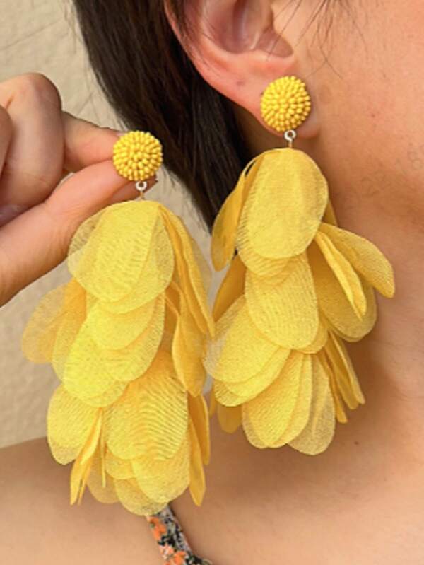 1 Pair Handmade Beaded Fringe Flower Drop Earrings