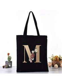 Fashion Casual Shoulder Bags Gold Letter Printing Shopper Canvas Foldable -Friendly Shopping Bag Tote Handbags Large Capacity Travel Grocery BagSchool Bag,Back To School Backpack,Large Capacity,Lightweight,Portable,Laptop Compartment, Suitable For Teen Girls Women College Students, Perfect For Back To School,College,Middle School, High School,Work , Business, Commute