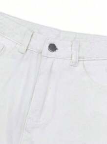 Vintage High Waisted Straight Leg Jeans, Loose Wide Leg Denim Pants, Versatile, Floor-Length, Spring Summer Casual Clothing Cotton Trousers,Office Wear Women,Going Out Outfits,Work Wear Women,White Trousers
