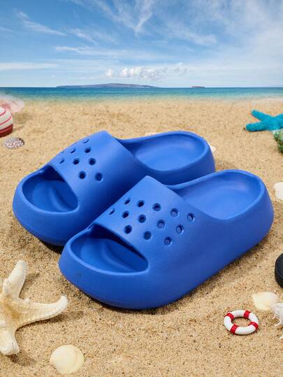 1 Pair Boys' Navy Blue Breathable Slip-On Sandals, Lightweight, Comfortable, Versatile, Suitable For Beach, Casual Wear, Spring/Summer