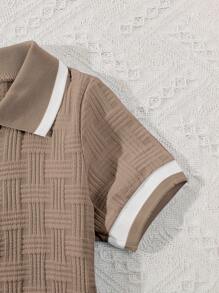 2pcs/Set Infant Boys' Summer Polo Collar Jacquard Solid Color Top And Shorts Casual Fashion Outfit