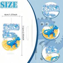 1pc Blue Dinosaur Numeral Candle, Cake Numeral Glitter Candle, Dinosaur Theme Birthday Party Jurassic Jungle Theme Cake Hat Anniversary Party Decor, Halloween, Ghost, Autumn, Holiday, Winter, Holiday, Festival, Room Decor, Gift, Birthday Candle, Birthday Decor, Happy Birthday, Cake Candle, Room Decor