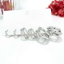 Kit 3 Pairs Of Wonderful Triple Hoop Earrings + Three Hoop Earrings + Mobius Earrings Plated In 18k Gold And 925 Silver. - Bạc - Xem 4