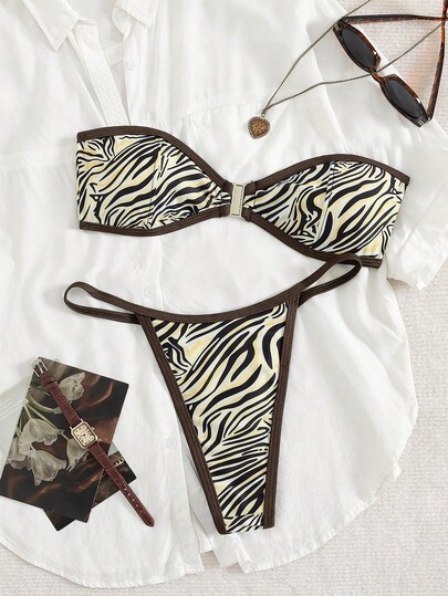 New Fashionable Sexy Striped Print Bandeau Women's Bikini Swimsuit