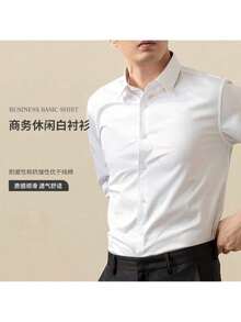 Camisa clásica de manga larga para hombre Business Formal, Elegante camisa casual para caballero para hombre - Púrpura polvoriento - Ver 7