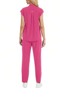 2 pièces/Set Ensemble de tenue professionnelle avec Top à encolure encochée et pantalon, Tenue de soins de santé