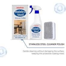 Juego de rociador de limpieza y pulido de 237 ml + esponja abrasiva de acero inoxidable, adecuado para cocinas de gas, campana extractora, utensilios de cocina, desengrasado y eliminación de óxido