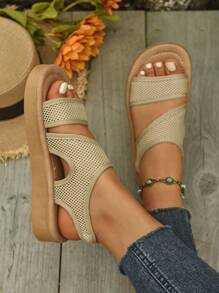 Women's Platform Sandals, Fashion Summer Shoes With Mesh Breathable Details, Comfortable Casual Beach Flip Flops, Suitable For Warm Weather Outfits. Bohemian Hollow Beach Festival Wedding School Vacation Party Office Home Gym Outdoor Summer