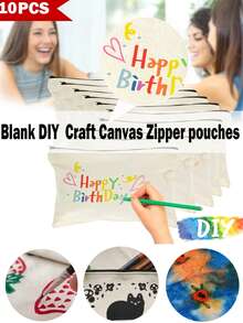 5/10/20pcs Set Blank Canvas Tote Bags For DIY Painting And Digital Printing, Portable Cosmetic Bags For Toiletries, Travel Makeup, Gifts To Express Love And Gratitude, Cute Handbag/Wallet/Snack/Gift Storage Bag With Zipper For Lipstick, Brush, Skincare, Phones, Coins, Small Items Make Up Bag - Beige - View 6