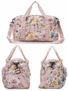 [Classic Style] Fashionable New Oxford Cloth Handbag Tote, Featuring 3D Animal Prints. This Large Capacity Travel Bag Has Versatile Functions Including Wet/Dry Separation And Independent Shoe Compartment. Suitable As Gym/Yoga Bag For Both Men And Women. Can Be Used As School/Commute Bag, Weekend Travel Bag, Overnight Bag, Or Hospital Packing Bag. - Baby Pink - View 8