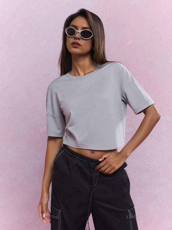 Misty Grey Oversized Crop Top Women 2025 T-Shirt For Summer - Beach Vacation & Airport Travel
