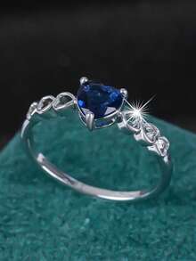 1pc Fashionable Elegant Heart-Shaped Cubic Zirconia Ring - Royal Blue - View 1