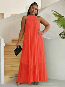 Astrid Plus Size Women's Sleeveless Solid Color Dress, Vacation Style - Burnt Orange - View 4