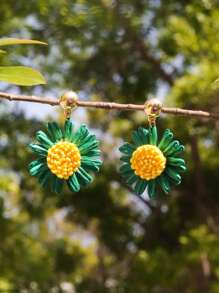 1 Pair Elegant & Romantic Raffia Flower Drop Earrings, Chic Daily And Vacation Accessory For Women