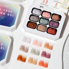 免洗渐变绘画凝胶套装，春夏 9 色浸泡 9 色渐变凝胶指甲油，含 50 块指甲海绵和 4 个爪式金属抓取器，渐变指甲海绵，法式美甲 DIY 美甲，适用于沙龙和家庭美甲 DIY