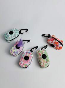 1pc Pet Walking Printed Trash Bag Dispenser, Fashion Dog Poop Clean-Up Bags, Leash Clip On Waste Bag Holder