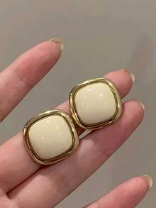 1 对简约几何优雅女士耳钉，日常时尚饰品 - 米色 - 查看 5