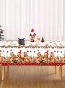 1pc, Gingerbread Man Christmas Plastic Tablecloth Table Cover, 130*220cm Disposable Watercolor Christmas Tablecloth For Christmas Party Kitchen Dining Table Decor, Christmas Decorations For Home 2024 Happy New Year 2025 Table Cloth,Christmas