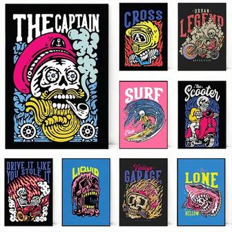 1pc Funny Cartoon Skeleton Motocross Rider Poster Colorful Humor Skulls Canvas Wall Art For Game Room Living Room Home Decor Gift Optional Frame Room Decor Bedroom Decor Wall Decor School Decor School Surprise Dormitory Decor Back To School School Supplies