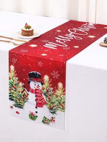 1 件，圣诞红底雪人圣诞快乐桌旗，35 * 180 厘米涤纶季节性冬季圣诞节圣诞节节日餐桌装饰，圣诞节装饰适用于 2025 年家居礼物新年 2026