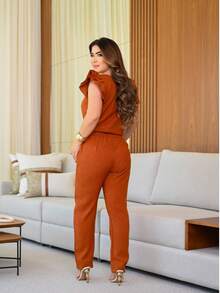 Women's Scrub Set Hospital Lab Coat 2 Pieces Casual Elegant Pleated Blouse Linen Pants With Delicate Detail On The Sleeve Colors Fashion Spring Summer 2025 Women's Clothing - 赤陶/絨毛 - 查看 3