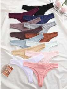 Kit com 5 Calcinhas em Algodão Fio Dental Canelado Confortável Moda Íntima Feminina Conforto