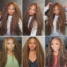 200% Density 40 Inch 13*4 13x6 4*4 5x5 HD Full Lace Front Glueless Wigs Human Blended Hair, Highlight Jerry Curly Wave Brazilian Remy Blended Human Blended Hair Wig,Pre-Plucked With Baby Hair Honey Blonde 4/27 Colored With High Temperature Resistant Fiber Synthetic Wigs For Women Factory Wholesale 10-14inch Bob Wig - S4/27 - View 9