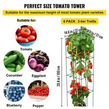 6 Pack Square Folding Tomato Cages 39" Plant Support Stake Tower PVCcoated Steel Tomato Cage Towers For Tomato Plants Eggplants Cucumber Climbing Plants And More - 11.8"x5pack - View 9