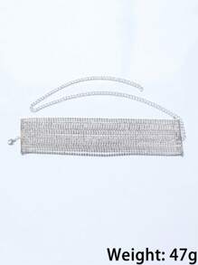 Silver Plated Multi-Layer Rhinestone Necklace, Minimalist & Practical