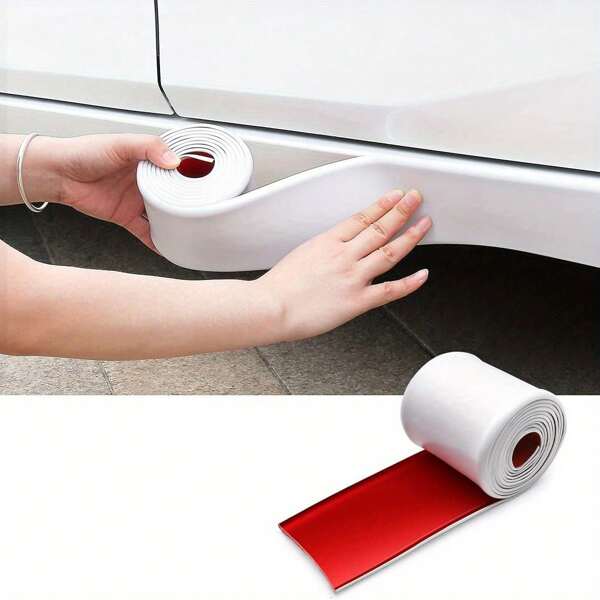 39.37in/78.74in/157.48in 1 Roll Universal Car Side Skirt Protector, Rubber Trim Anti-Scratch Side Skirt Edge Guard, Fits Sedan, Truck, SUV Bumper (White, Black)
